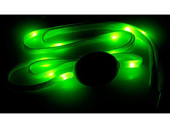 infactory Grüne LED-Schnürsenkel aus Textil, 110 cm, grüne LEDs