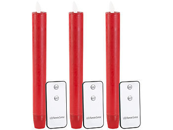 Flammenlose Stabkerzen: Britesta LED-Stabkerze mit beweglicher Flamme und Fernbedienung rot, 3er-Set