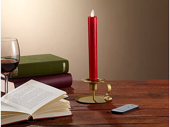 Britesta LED-Stabkerze mit goldenem Kerzenhalter, bewegliche Flamme, rot