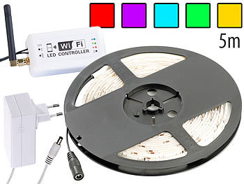 Lunartec RGB-LED-Lichtleiste: RGB-LED-Streifen LC-500N mit Netzteil &  Smartphone-Controller, Innen (LED Streifen mit Fernbedienung)