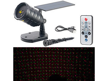 LED Projektor: Lunartec Solar-Laser-Projektor mit Akku, Sternenregen-Lichteffekt, Timer, IP65