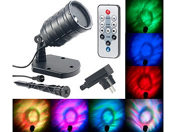 Wasserwellen-Projektor: Lunartec LED-RGB-Projektor für Wellen-Licht-Effekte, Timer, Fernbedienung, IP65