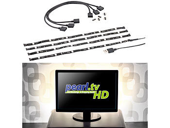 Lunartec TV-Hintergrundbeleuchtung m. 4 Leisten für 117 - 177 cm, warmweiß, USB