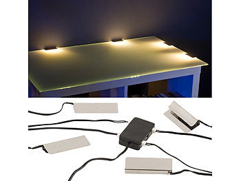 LED-Glasbodenbeleuchtung: 4 Klammern mit 12 warmweissen LEDs / Glasbodenbeleuchtung