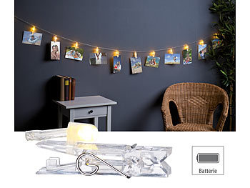 LED Lichtband: Lunartec LED-Foto-Clips-Lichterkette mit 40 Klammern, batteriebetrieben, 10 m