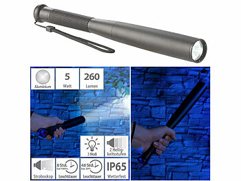 Stabtaschenlampe: Lunartec Cree-LED-Taschenlampe, Baseballschläger-Design, 260 lm, 5W, 31cm, IP65