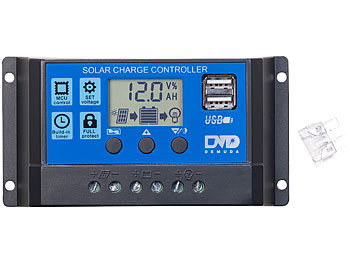 Solar Controller: revolt Solar-Laderegler für 12/24-V-Akkus, PWM-Lademodus, 2 USB-Ports, 10 A