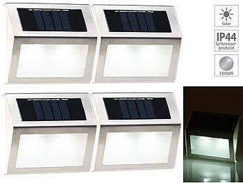 Treppen Solarleuchten: Lunartec 4er-Set Solar-LED-Wand- & Treppen-Leuchten für außen, Edelstahl, 20 lm