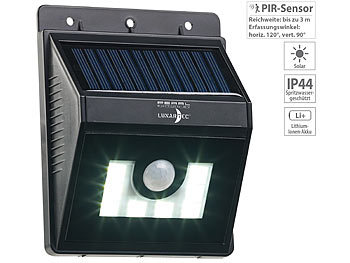 LED Solar Fluter mit Bewegungsmeldern: Lunartec Solar-LED-Wandleuchte mit Bewegungsmelder, Dimm-Funktion, 180 lm, IP44
