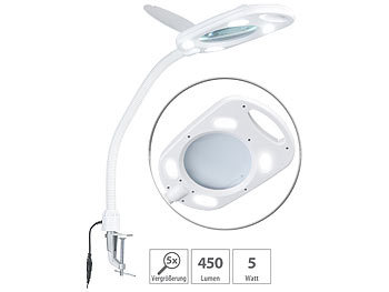 Lupenlampe: Lunartec Glas-LED-Lupenleuchte mit 5-facher Vergrößerung, 5 Watt, 450 Lumen