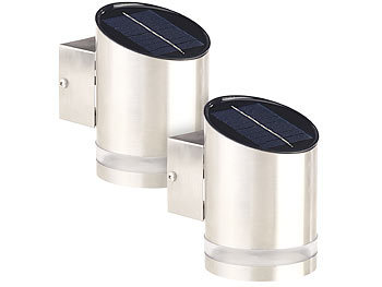 Lunartec 2er-Set Elegante Solar-LED-Wandleuchte für den Außenbereich, Edelstahl