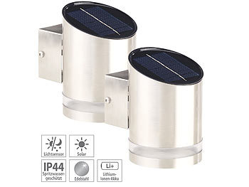 Solar LED Strahler: Lunartec 2er-Set Elegante Solar-LED-Wandleuchte für den Außenbereich, Edelstahl