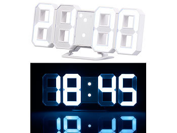 Digital Uhr: Lunartec Große LED-Tisch- & Wanduhr, 7-Segment-Ziffern, dimmbar, Wecker, 21,5cm