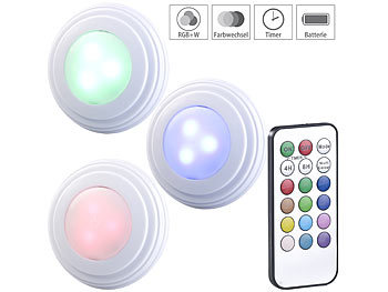 LED Spot: Lunartec 3er-Set RGB+W-LED-Unterbauleuchten, Fernbedienung, Timer, erweiterbar