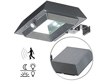 Lunartec 3er-Set 2in1-Solar-LED-Dachrinnen- & Wandleuchten, PIR-Sensor, 300 lm
