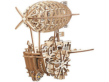 Simulus 3D Holzpuzzle: Aufziehbares Holz-Luftschiff im Steampunk-Stil,  349-teiliger Bausatz (Holzbausatz)
