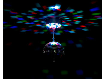 Lunartec Diskokugel: Selbstdrehende Discokugel mit Sockel und 18 farbigen  LEDs, Ø 15 cm (Discokugel batteriebetrieben)