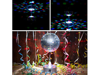 Lunartec Selbstdrehende Discokugel mit Sockel und 18 farbigen LEDs, Ø 15 cm