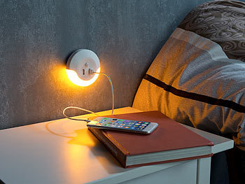 Luminea LED-Steckdosen-Nachtlicht mit PIR- und Lichtsensor, 2x USB (10 Watt)