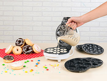 Rosenstein & Söhne 3in1-Donut-, Cupcake- und Cakepop-Maker, antihaftbeschichtet, 600 Watt