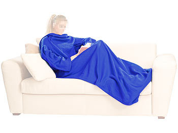 Armel-Lounge-Decke zum Lesen und Fernsehen Wolldecke Geschenk Geschenkidee Energiespar Not: PEARL Fleece-Kuscheldecke mit Ärmeln, blau