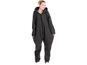 Kuschelanzug: PEARL Jumpsuit aus flauschigem Fleece, schwarz, Größe L