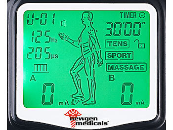 newgen medicals Medizinischer 3in1-Stimulator für TENS, EMS/Sport & Massage, 38 Progr.