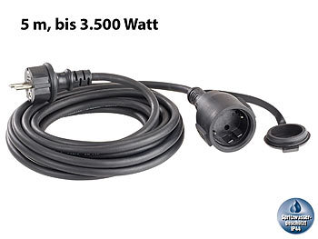 Elektrokabel: revolt Verlängerungskabel für den Außenbereich (IP44), 5 m, schwarz