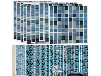 3D Klebefliesen: infactory Selbstklebende 3D-Mosaik-Fliesenaufkleber "Aqua", 26 x 26 cm, 10er-Set
