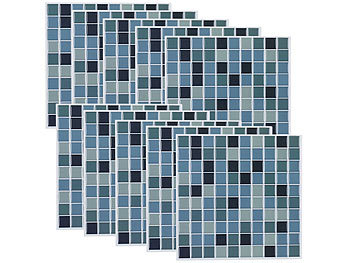 infactory Selbstklebende 3D-Mosaik-Fliesenaufkleber "Aqua", 26 x 26 cm, 10er-Set