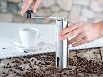 Kaffeemühle mit Metall-Mahlwerk Kurbel und Aroma-Behälter Mühle Keramikmühle 