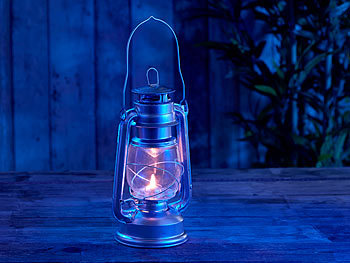 Lunartec LED-Sturmleuchte im Öllampen-Design, Flammen-Imitation, silberfarben
