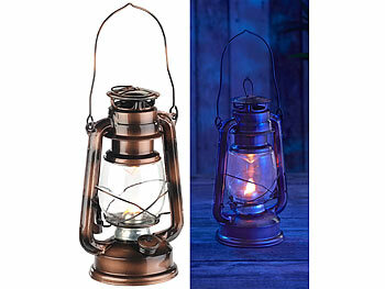 Öllampe Camping: Lunartec LED-Sturmleuchte im Öllampen-Design, Flammen-Imitation, bronzefarben