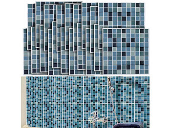 Klebefolie 3D Fliesen: infactory Selbstklebende 3D-Mosaik-Fliesenaufkleber "Aqua", 26 x 26 cm, 20er-Set