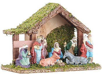 Krippen: Britesta Klassische Holz-Weihnachtskrippe, handbemalte Porzellan-Figuren, klein
