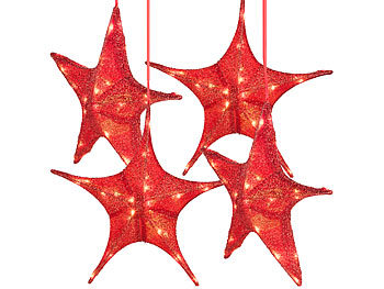Weihnachtsstern faltbar: Britesta 4er-Set faltbare Weihnachtssterne, LED-Beleuchtung, glitterrot, Ø 65cm