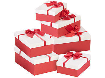 6er-Set edle Geschenk-Boxen mit roter Schleife, 3 verschiedene GrÃ¶ssen / Geschenkbox