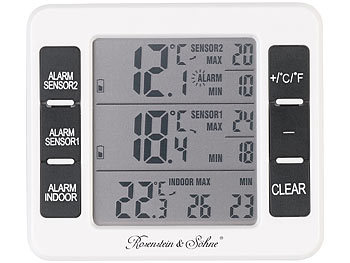 Rosenstein & Söhne Digitales Funk-Kühl- & Gefrierschrank-Thermometer mit Raumthermometer