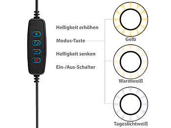 Somikon USB-Ringlicht mit Smartphone-Halter & Fernauslöser, Ø 3,5" / 9 cm