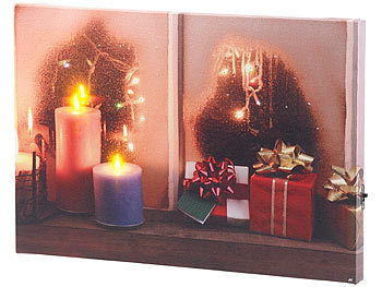 infactory Wandbild "Weihnachtliches Fenster" mit LED-Beleuchtung, 30 x 20 cm
