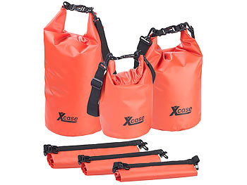 Dry Bag Beutel: Xcase 3er-Set Wasserdichte Packsäcke aus Lkw-Plane, 5/10/20 Liter, rot
