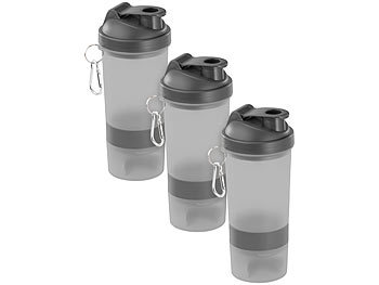 3er-Set Fitness-Drink-Shaker mit 2 Pulverkammern & Mischball, 500 ml / Shaker
