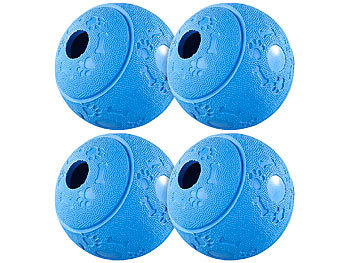 Sweetypet 4er-Set Hunde-Spielbälle, Naturkautschuk, Snack-Ausgabe, Ø 8 cm, blau