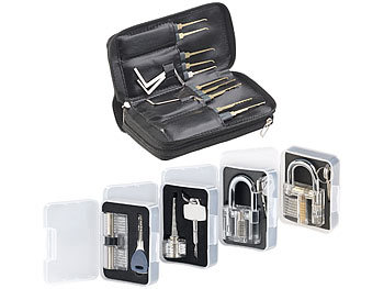transparentem Trainingsschlössern Sicherheit Zylinder Lockpic-Set: AGT Profi-Lockpicking-Set mit 32 Werkzeugen und 4 Übungsschlössern