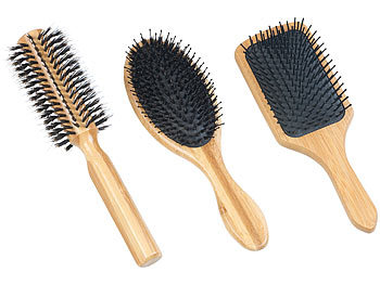 Sichler Beauty Haarbürste rund Holz: 3er-Set Haarbürsten aus Bambusholz,  Rund-, Paddel- und Pflegebürste (Rundbürste)