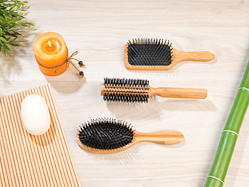 Sichler Beauty 3er-Set Haarbürsten aus Bambusholz, Rund-, Paddel- und Pflegebürste