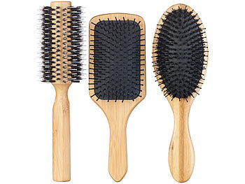 Sichler Beauty 3er-Set Haarbürsten aus Bambusholz, Rund-, Paddel- und Pflegebürste