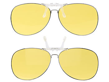 Nachtsicht-Brillen: PEARL 2er-Set Nachtsicht-Brillenclips im Pilotenbrillen-Design, polarisiert
