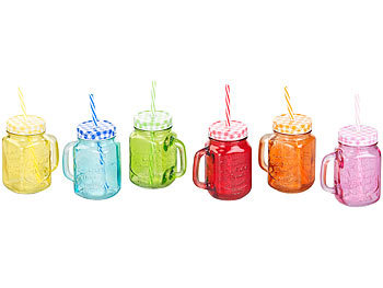PEARL 2er-Set Getränkespender mit 6 Gläsern, 4 l & 6,5 l, Einmachglas-Look