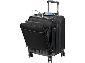 Koffer mit Dehnfalte: Xcase Handgepäck-Trolley mit Dehnfalte, Powerbank-Anschluss, TSA, 34/39 l